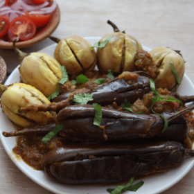 Stuffed aubergines Pure Punjabi meal kit sachet stuffed aubergines